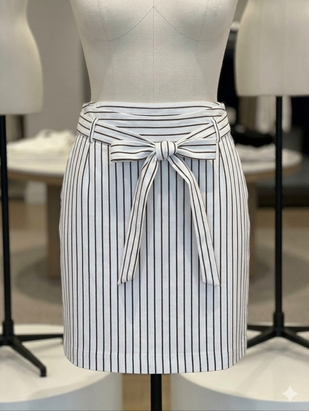 Banana Republic White Mini Skirt with Brown Pinstripes and Tie